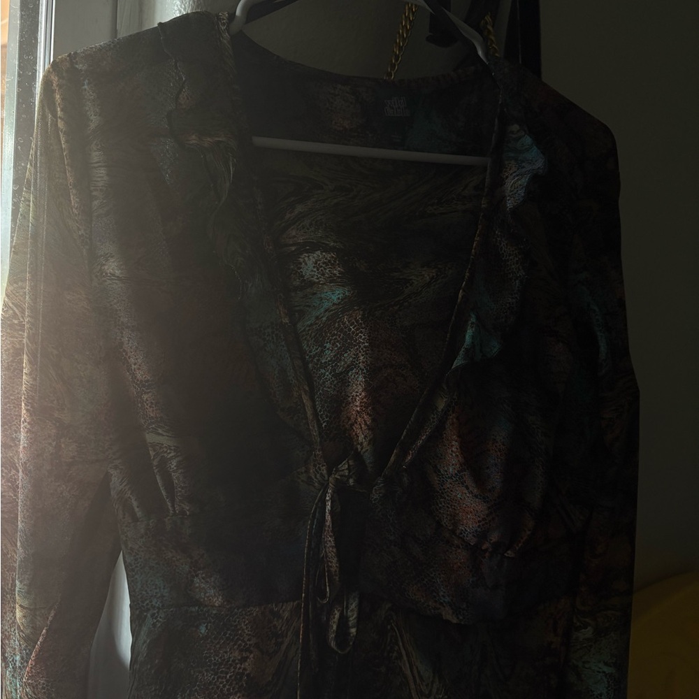Wild Fable Teal and Brown Patterned Top